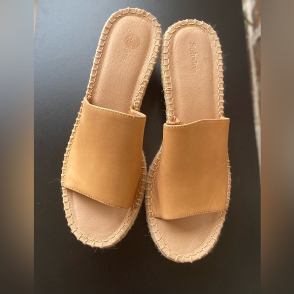 Soludos Laguna Camel Tan Leather Espadrille Heeled Mule Sandals Size 10 NWOT! - Picture 4 of 9